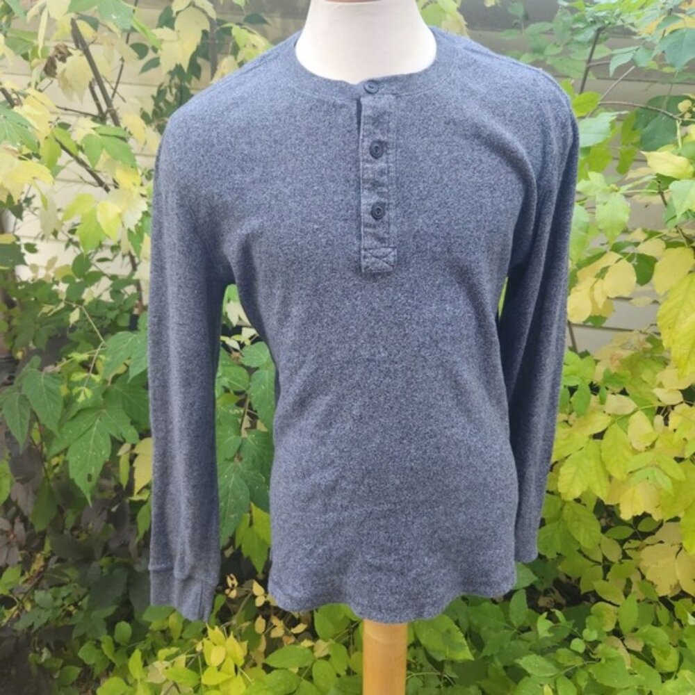 Roots salt and pepper Men's Henley Shirt Medium M Long Sleeve‎ Casual Knit Top